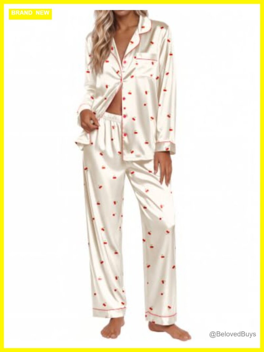 Silk Satin Pajama Set Button Down Long Sleeve Lounge PJs